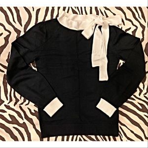 Ann Tylor Black Sweater with White tie bow
